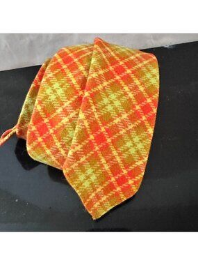 Vintage Eterna Bologna Plaid Necktie Orange Green Italian Retro Wide Tie